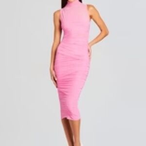 SER.O.YA Katrina Mesh Midi Dress in Bubblegum Pink, Size Medium.